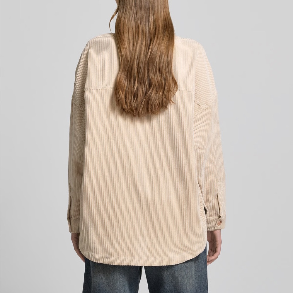 ONLY NWT Beige Oversized Corduroy Shirt shacket Jacket size medium - Picture 6 of 10